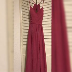 Burgundy bridesmaid maxi dress.